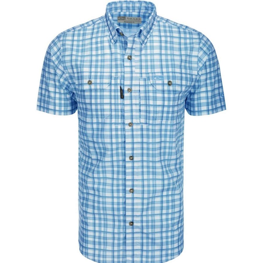 Mens * | Drake Waterfowl Systems Drake Hunter Creek Window Pane Plaid Short Sleeve Shirt