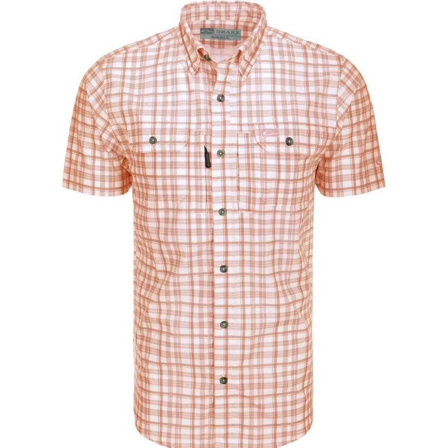 Mens * | Drake Waterfowl Systems Drake Hunter Creek Window Pane Plaid Short Sleeve Shirt