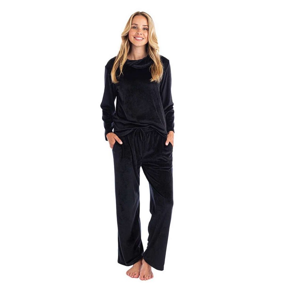 Womens * | Softies Feather Velour Funnel Neck Lounge Set Black