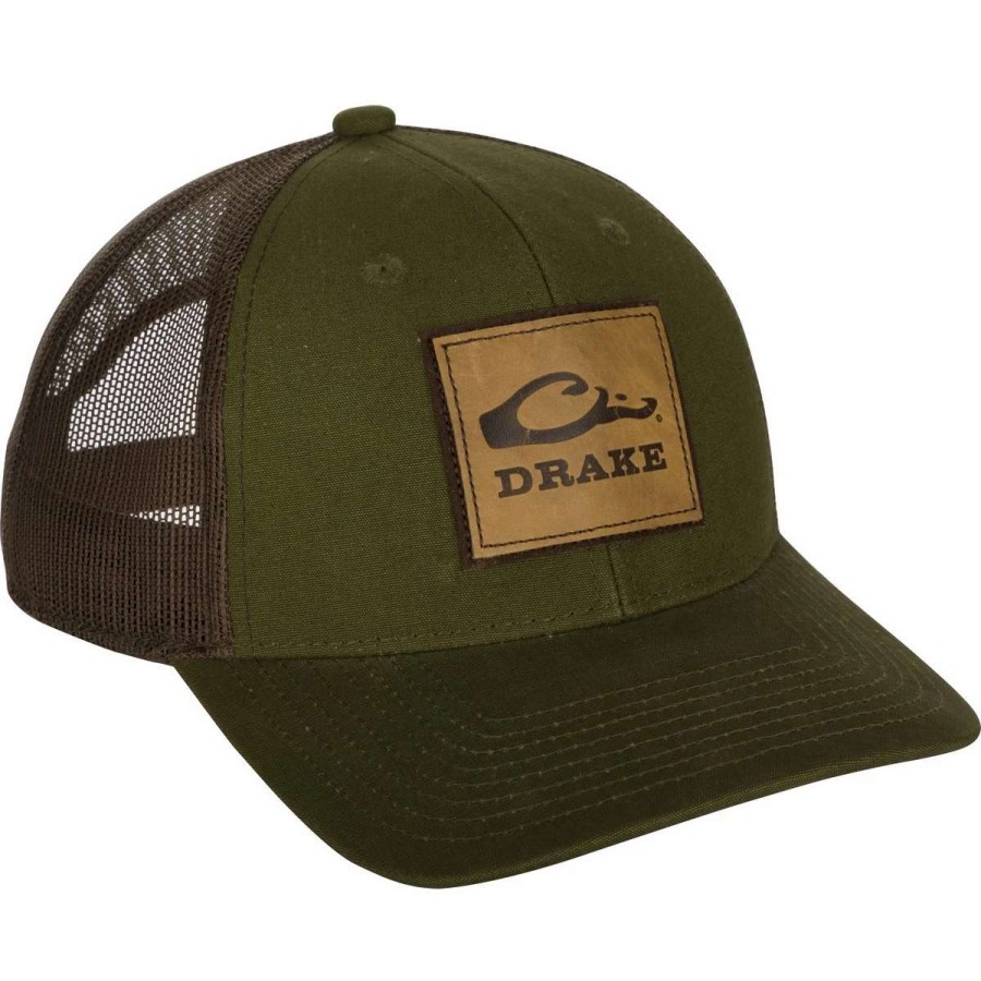 Mens * | Drake Waterfowl Systems Drake Leather Patch Mesh Back Cap