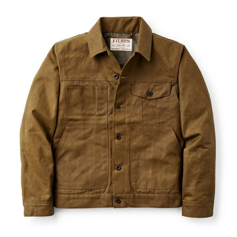 Mens * | Filson Corporation Filson Tin Cloth Short Lined Cruiser Jacket Dark Tan