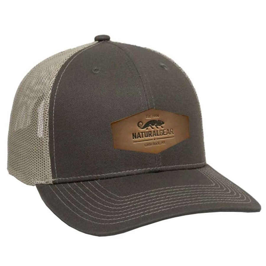 Mens * | Natgear Natural Gear Mid Pro Leather Patch Trucker Cap