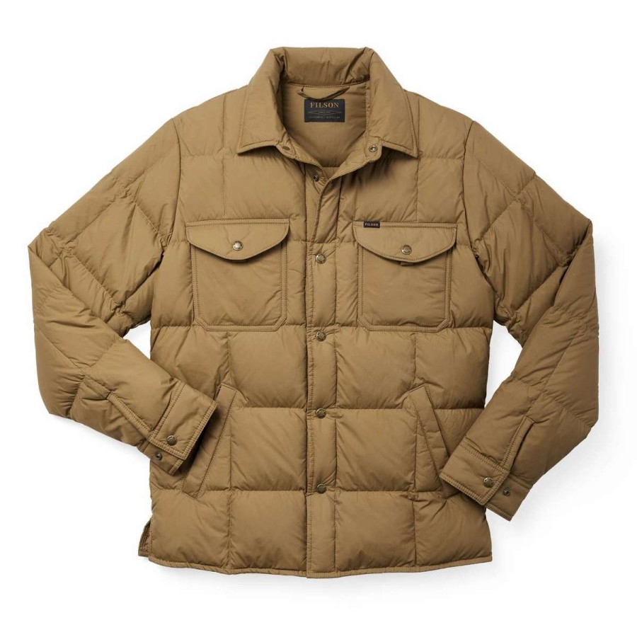 Mens * | Filson Corporation Filson Lightweight Down Jac-Shirt Dark Tan