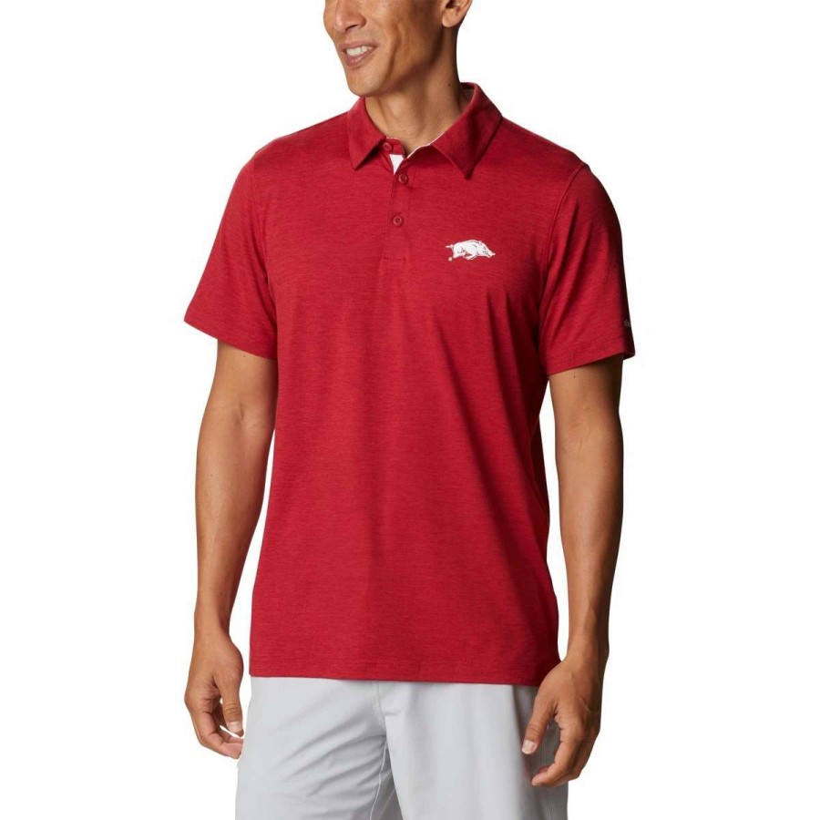 Mens * | Columbia Collegiate Tech Trail Polo Arkansas Red Velvet