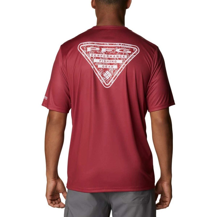 Mens * | Columbia Collegiate Terminal Tackle Short Sleeve Shirt Arkansas Red Velvet