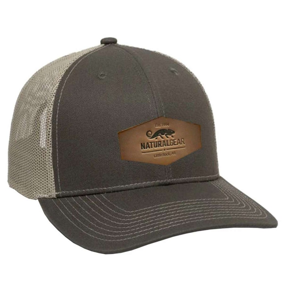 Mens * | Natgear Natural Gear Mid Pro Leather Patch Trucker Cap