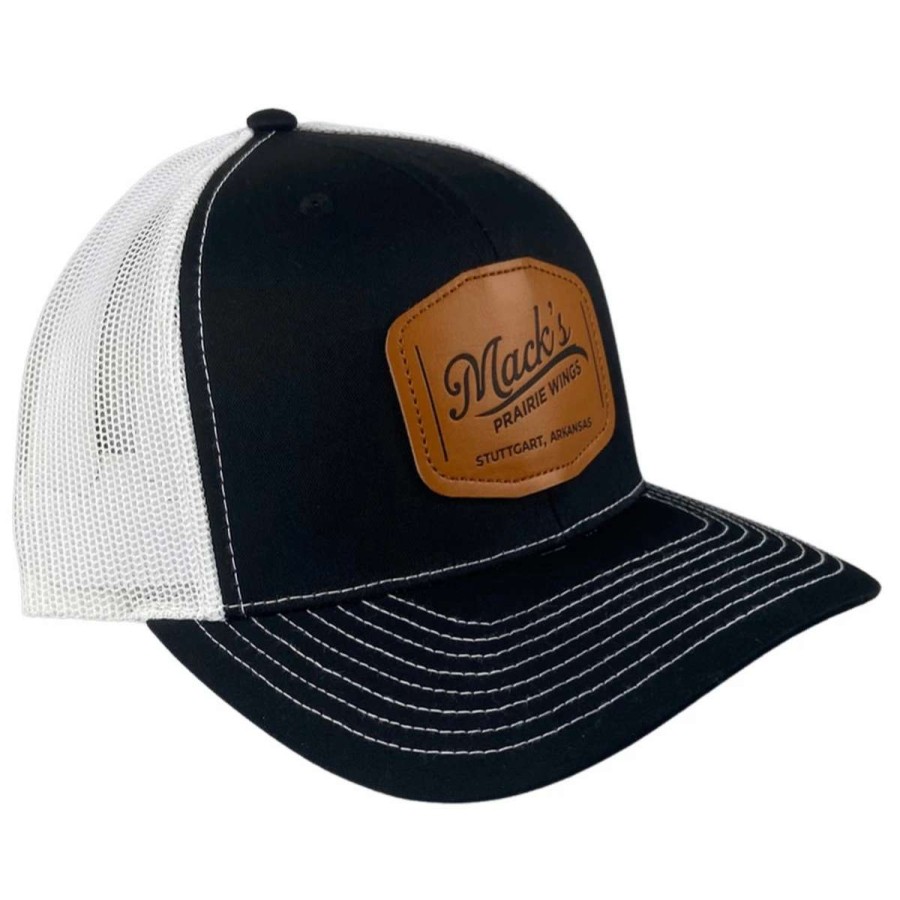 Mens * | Mack'S Prairie Wings Mpw Waterfowl Outfitter Leather Patch Cap Black White