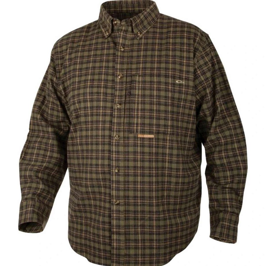 Mens * | Drake Waterfowl Systems Drake Waterfowl Mens Autumn Brushed Twill Shirt Green Tan