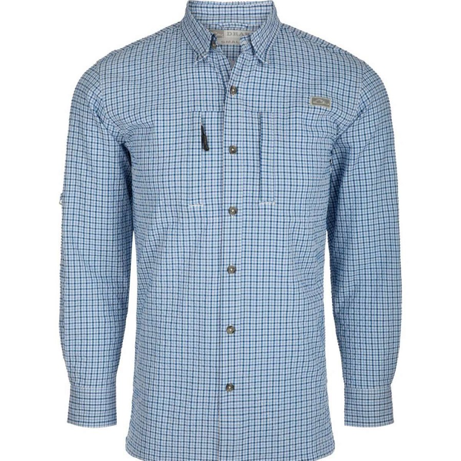 Mens * | Drake Waterfowl Systems Drake Classic Bd Seersucker Grid Check Long Sleeve Shirt