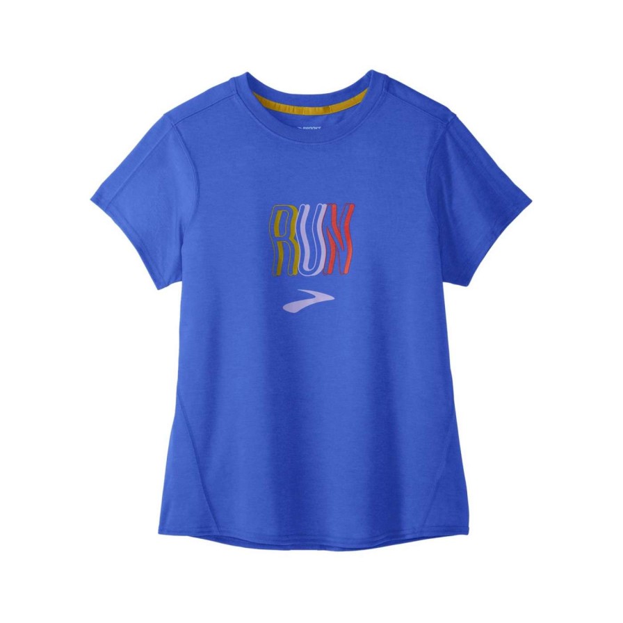 Running * | Brooks Women'S Distance Graphic Short Sleeve Bluetiful