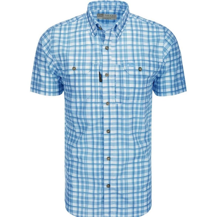 Mens * | Drake Waterfowl Systems Drake Hunter Creek Window Pane Plaid Short Sleeve Shirt