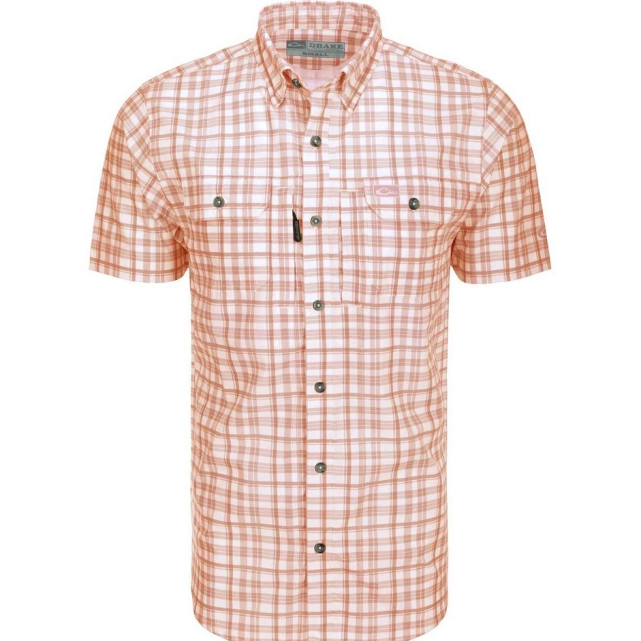 Mens * | Drake Waterfowl Systems Drake Hunter Creek Window Pane Plaid Short Sleeve Shirt