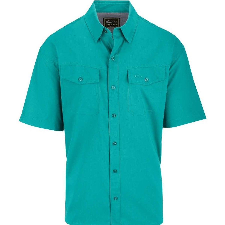 Mens * | Drake Waterfowl Systems Drake Traveler'S Solid Dobby Short Sleeve Shirt