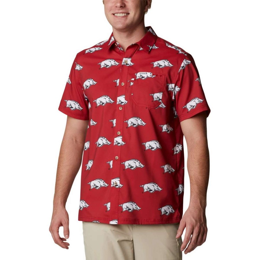 Mens * | Columbia Collegiate Super Slack Tide Shirt Arkansas Red Velvet