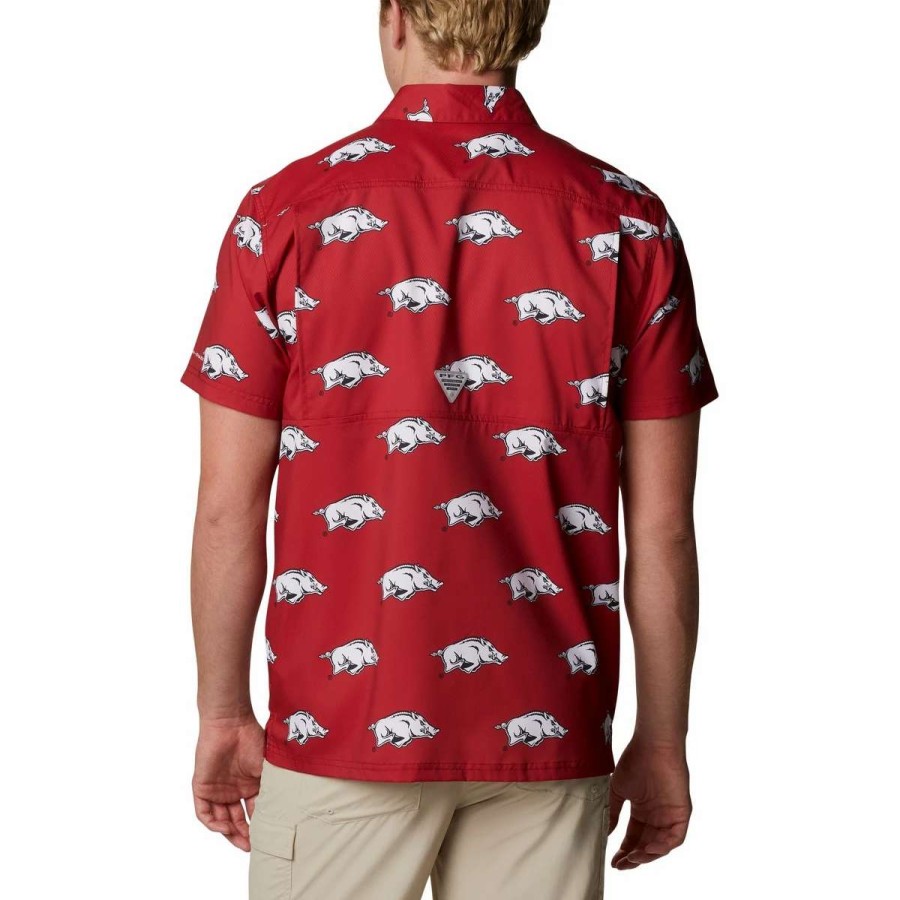 Mens * | Columbia Collegiate Super Slack Tide Shirt Arkansas Red Velvet