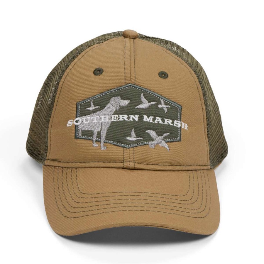 Mens * | Southern Marsh Trucker Hat Hunting Dog Khaki